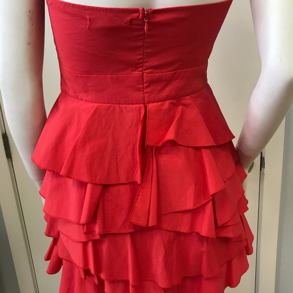 STRAPLESS CORAL RUFFLE DRESS - Picture 4 of 7